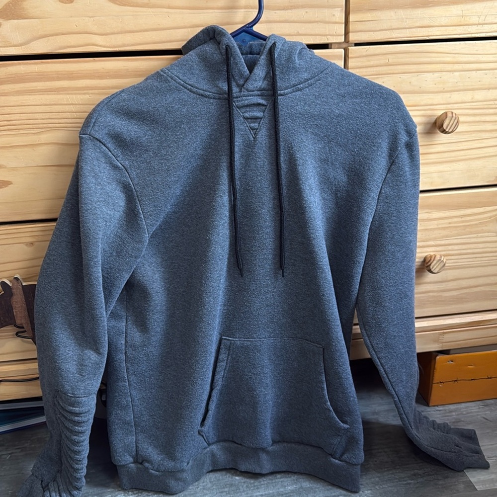 Gray Hoodie W/ Ribbed Sleeves & Hood Size Medium